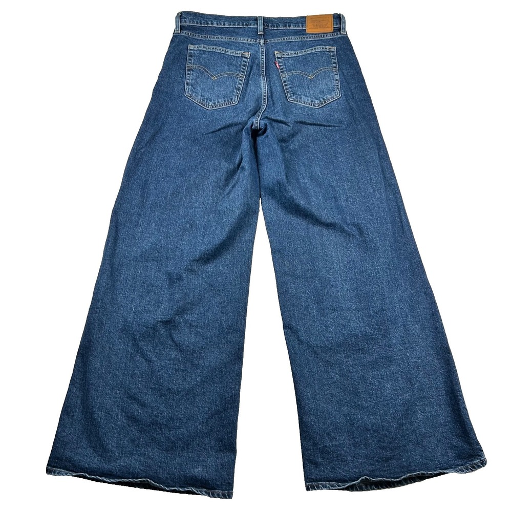 Wide Leg Blue Women's Jeans - Classic High-Rise Style - Picture 2 of 14